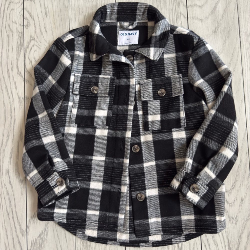 Youth Girls Old Navy Monochrome Checkered Shirt Jacket